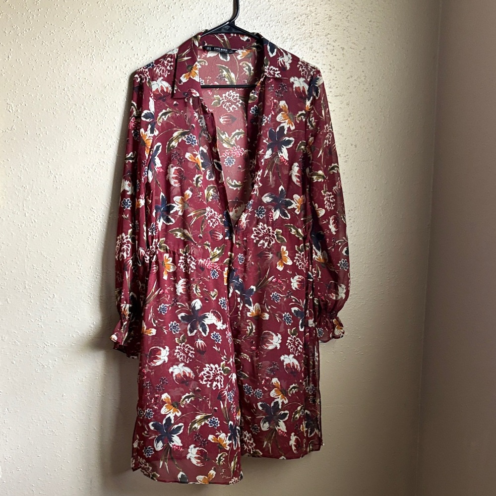 Floral Burgundy Long Sleeve Dress
